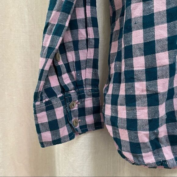 J. Crew Pink Teal Popover Plaid - Picture 3 of 11